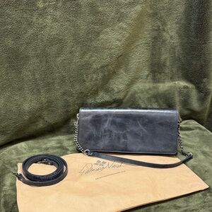 Patricia Nash Charcoal Leather Clutch with Chain Strap